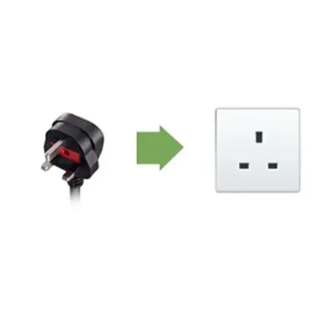 Photo illustrating that the 13A Type G plug is to be plugged into a 13A Type G socket
